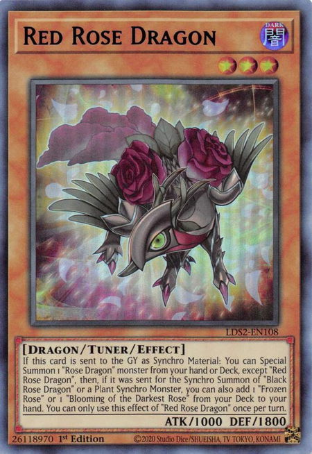 Red Rose Dragon (Blue) trading card from Legendary Duelists: Season 2 Red Rose Dragon (Blue) - Legendary Duelists: Season 2 YuGiOh trading card