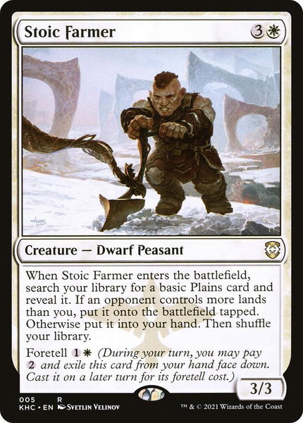 Stoic Farmer trading card from Commander: Kaldheim Stoic Farmer - Commander: Kaldheim Magic: The Gathering trading card