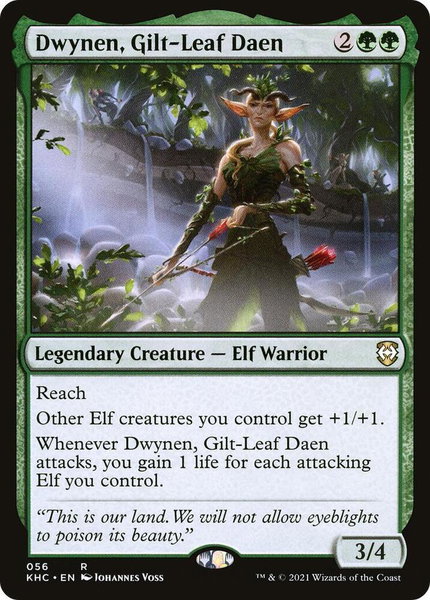 Dwynen, Gilt-Leaf Daen trading card from Commander: Kaldheim Dwynen, Gilt-Leaf Daen - Commander: Kaldheim Magic: The Gathering trading card