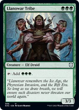 Llanowar Tribe trading card from Commander: Kaldheim Llanowar Tribe - Commander: Kaldheim Magic: The Gathering trading card