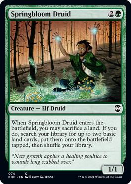 Springbloom Druid trading card from Commander: Kaldheim Springbloom Druid - Commander: Kaldheim Magic: The Gathering trading card