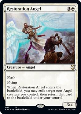 Restoration Angel trading card from Commander: Kaldheim Restoration Angel - Commander: Kaldheim Magic: The Gathering trading card