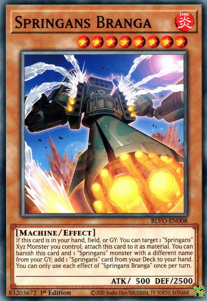 Springans Branga trading card from Blazing Vortex Springans Branga - Blazing Vortex YuGiOh trading card
