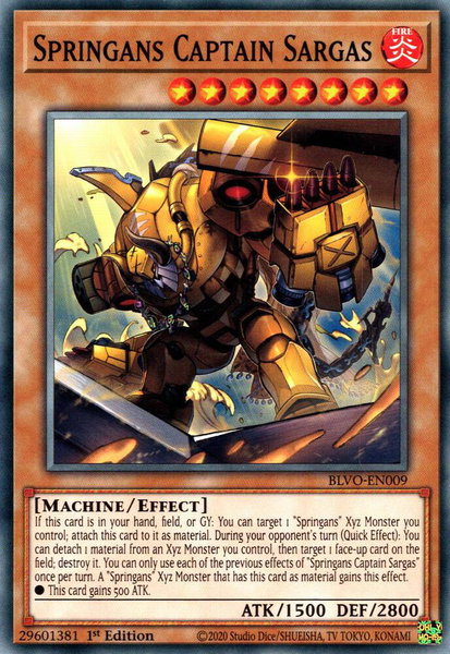 Springans Captain Sargas trading card from Blazing Vortex Springans Captain Sargas - Blazing Vortex YuGiOh trading card