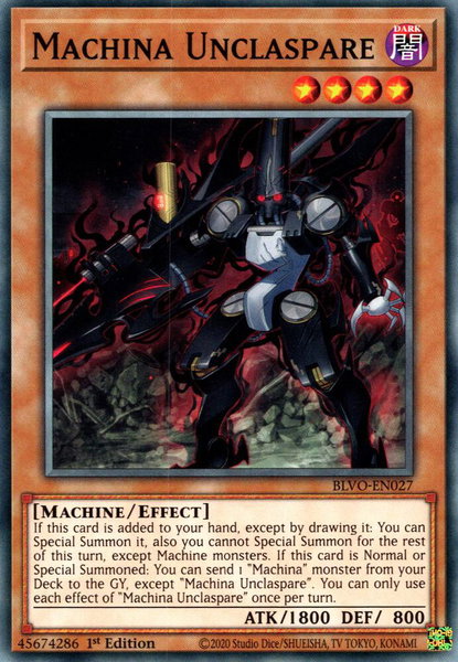 Machina Unclaspare trading card from Blazing Vortex Machina Unclaspare - Blazing Vortex YuGiOh trading card