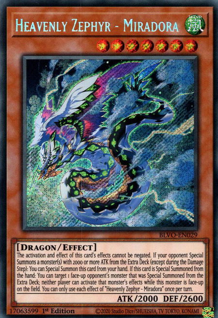 Heavenly Zephyr - Miradora - Blazing Vortex YuGiOh trading card