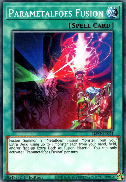 Parametalfoes Fusion trading card from Blazing Vortex Parametalfoes Fusion - Blazing Vortex YuGiOh trading card