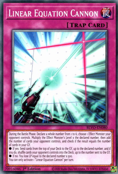 Linear Equation Cannon trading card from Blazing Vortex Linear Equation Cannon - Blazing Vortex YuGiOh trading card