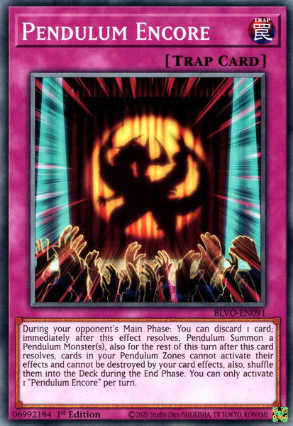 Pendulum Encore trading card from Blazing Vortex Pendulum Encore - Blazing Vortex YuGiOh trading card