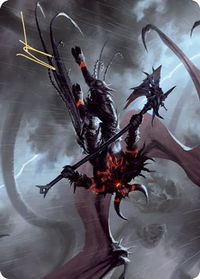 Burning-Rune Demon Art Card (Gold-Stamped Signature) - Art Series: Kaldheim (ASKHM) #20 - Special Magic: The Gathering Trading Card