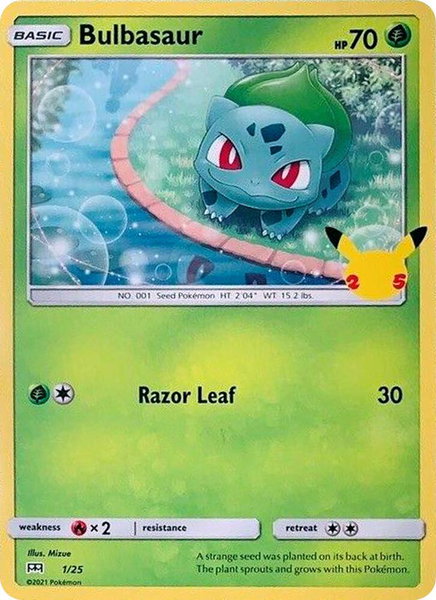 Bulbasaur - 1/25 trading card from McDonald's 25th Anniversary Promos Bulbasaur - 1/25 - McDonald's 25th Anniversary Promos Pokémon trading card