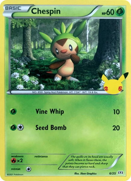 Chespin - 6/25 trading card from McDonald's 25th Anniversary Promos Chespin - 6/25 - McDonald's 25th Anniversary Promos Pokémon trading card