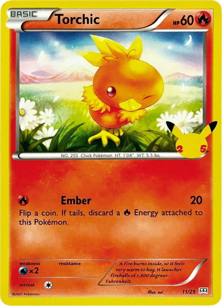 Torchic - 11/25 trading card from McDonald's 25th Anniversary Promos Torchic - 11/25 - McDonald's 25th Anniversary Promos Pokémon trading card