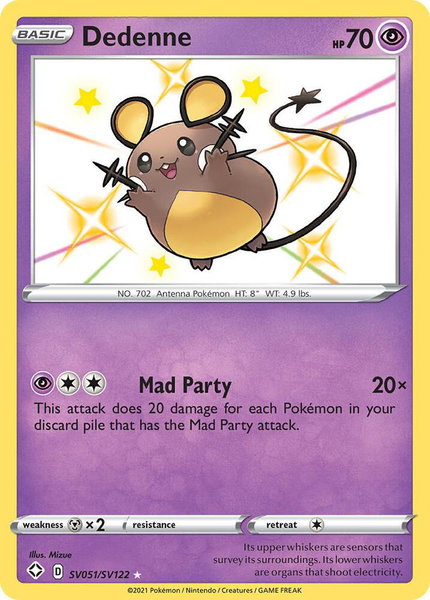 Dedenne trading card from Shining Fates: Shiny Vault Dedenne - Shining Fates: Shiny Vault Pokémon trading card