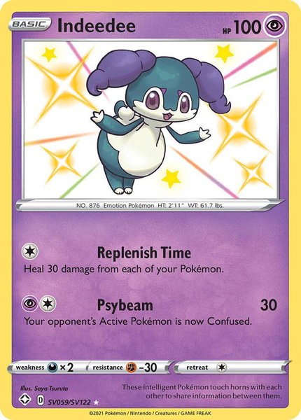 Indeedee trading card from Shining Fates: Shiny Vault Indeedee - Shining Fates: Shiny Vault Pokémon trading card