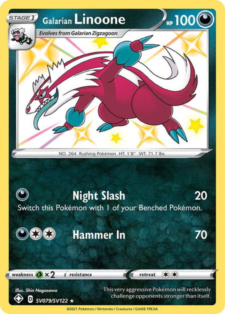 Galarian Linoone trading card from Shining Fates: Shiny Vault Galarian Linoone - Shining Fates: Shiny Vault Pokémon trading card