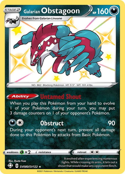 Galarian Obstagoon trading card from Shining Fates: Shiny Vault Galarian Obstagoon - Shining Fates: Shiny Vault Pokémon trading card
