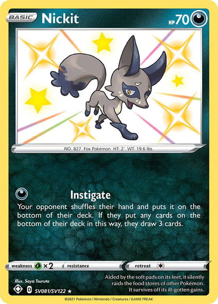 Nickit trading card from Shining Fates: Shiny Vault Nickit - Shining Fates: Shiny Vault Pokémon trading card