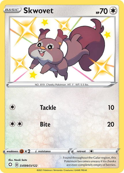 Skwovet trading card from Shining Fates: Shiny Vault Skwovet - Shining Fates: Shiny Vault Pokémon trading card