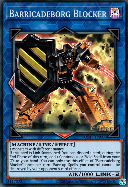 Barricadeborg Blocker trading card from OTS Tournament Pack 15 Barricadeborg Blocker - OTS Tournament Pack 15 YuGiOh trading card