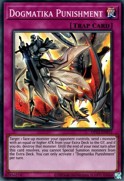 Dogmatika Punishment trading card from OTS Tournament Pack 15 Dogmatika Punishment - OTS Tournament Pack 15 YuGiOh trading card
