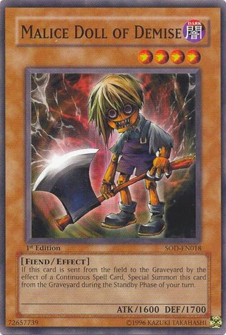 Malice Doll of Demise trading card from Soul of the Duelist Malice Doll of Demise - Soul of the Duelist YuGiOh trading card