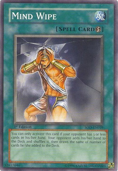 Mind Wipe trading card from Soul of the Duelist Mind Wipe - Soul of the Duelist YuGiOh trading card