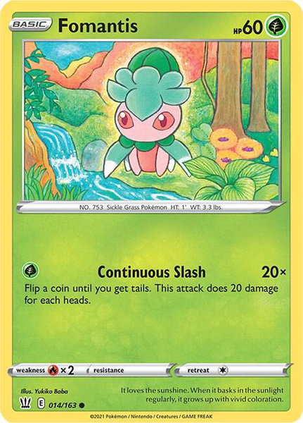 Fomantis trading card from SWSH05: Battle Styles Fomantis - SWSH05: Battle Styles Pokémon trading card