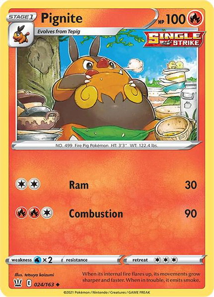 Pignite trading card from SWSH05: Battle Styles Pignite - SWSH05: Battle Styles Pokémon trading card
