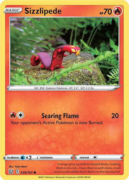 Sizzlipede trading card from SWSH05: Battle Styles Sizzlipede - SWSH05: Battle Styles Pokémon trading card