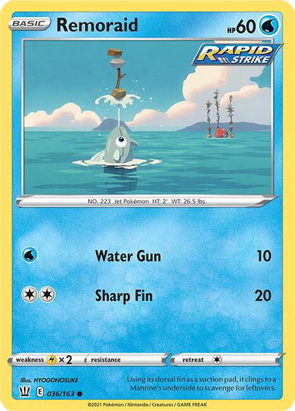 Remoraid trading card from SWSH05: Battle Styles Remoraid - SWSH05: Battle Styles Pokémon trading card