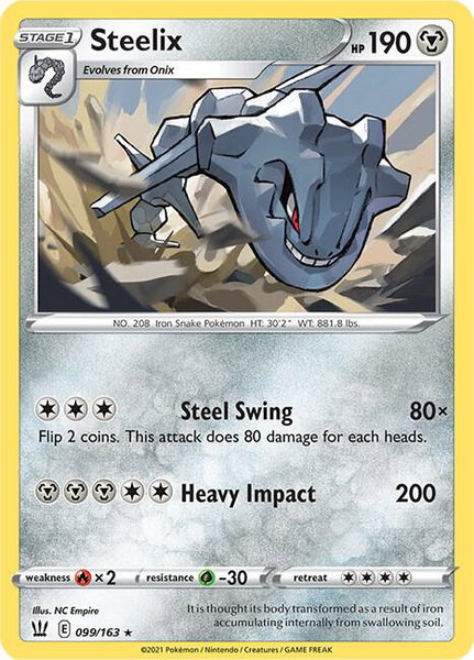 Steelix trading card from SWSH05: Battle Styles Steelix - SWSH05: Battle Styles Pokémon trading card