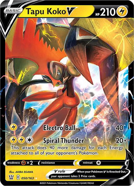 Tapu Koko V trading card from SWSH05: Battle Styles Tapu Koko V - SWSH05: Battle Styles Pokémon trading card