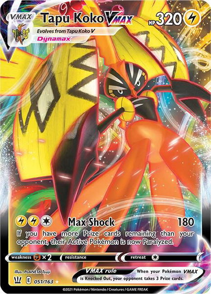 Tapu Koko VMAX trading card from SWSH05: Battle Styles Tapu Koko VMAX - SWSH05: Battle Styles Pokémon trading card