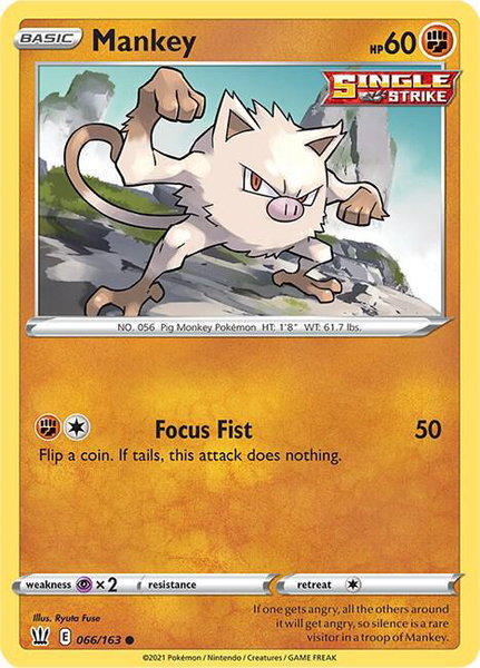Mankey trading card from SWSH05: Battle Styles Mankey - SWSH05: Battle Styles Pokémon trading card