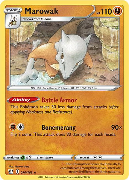 Marowak trading card from SWSH05: Battle Styles Marowak - SWSH05: Battle Styles Pokémon trading card