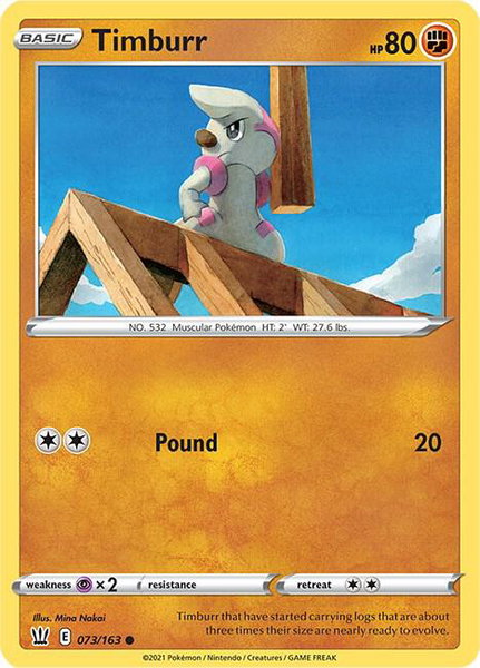 Timburr trading card from SWSH05: Battle Styles Timburr - SWSH05: Battle Styles Pokémon trading card