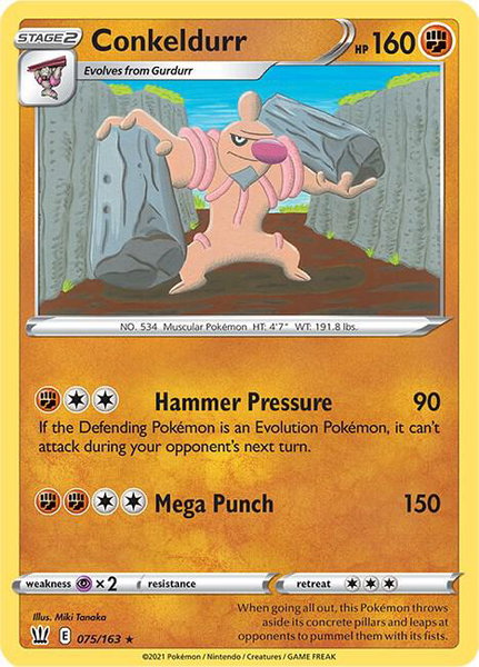 Conkeldurr trading card from SWSH05: Battle Styles Conkeldurr - SWSH05: Battle Styles Pokémon trading card