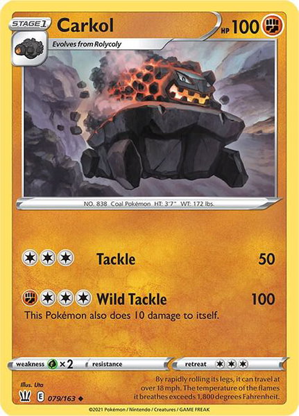 Carkol trading card from SWSH05: Battle Styles Carkol - SWSH05: Battle Styles Pokémon trading card
