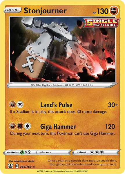 Stonjourner trading card from SWSH05: Battle Styles Stonjourner - SWSH05: Battle Styles Pokémon trading card