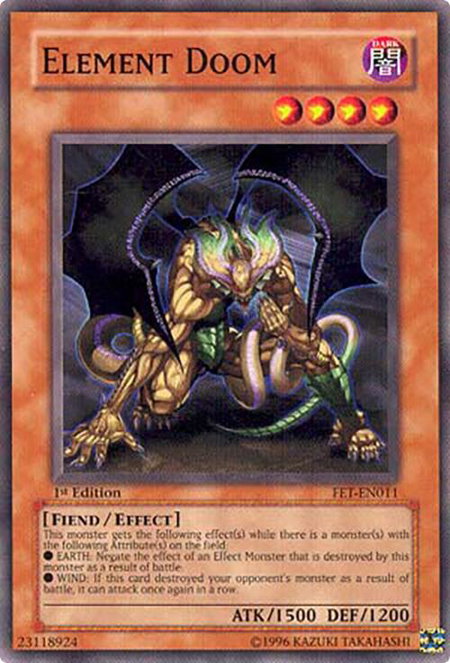 Element Doom trading card from Flaming Eternity Element Doom - Flaming Eternity YuGiOh trading card