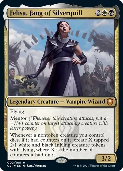 Felisa, Fang of Silverquill trading card from Commander 2021 Felisa, Fang of Silverquill - Commander 2021 Magic: The Gathering trading card