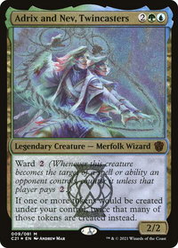 Adrix and Nev, Twincasters (Display Commander) - Thick Stock - Commander 2021 (C21) #9 - Mythic Magic: The Gathering Trading Card