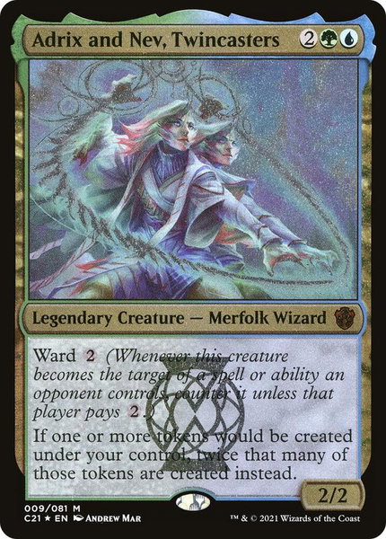 Adrix and Nev, Twincasters (Display Commander) - Thick Stock - Commander 2021 Magic: The Gathering trading card