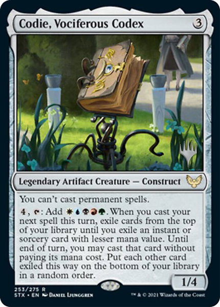 Codie, Vociferous Codex trading card from Promo Pack: Strixhaven Codie, Vociferous Codex - Promo Pack: Strixhaven Magic: The Gathering trading card