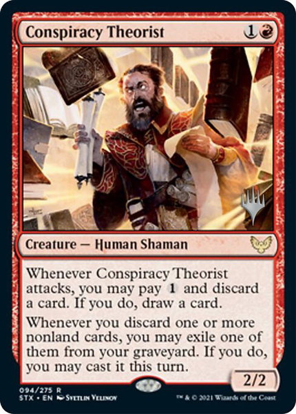 Conspiracy Theorist trading card from Promo Pack: Strixhaven Conspiracy Theorist - Promo Pack: Strixhaven Magic: The Gathering trading card