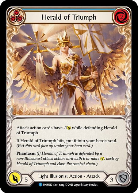 Herald of Triumph (Blue) trading card from Monarch Herald of Triumph (Blue) - Monarch Flesh and Blood trading card