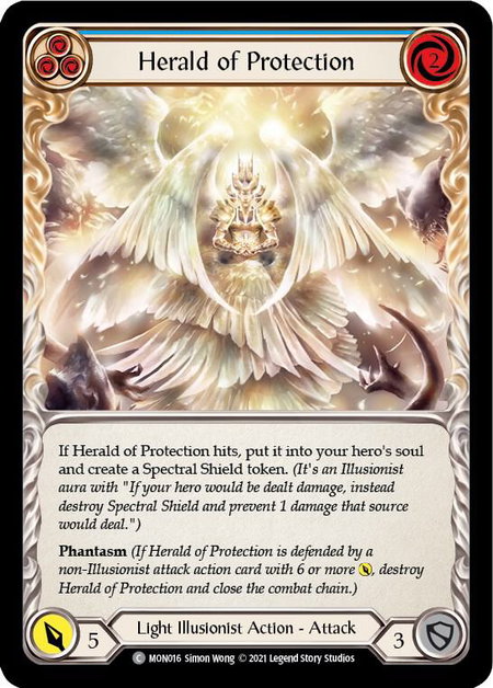 Herald of Protection (Blue) trading card from Monarch Herald of Protection (Blue) - Monarch Flesh and Blood trading card