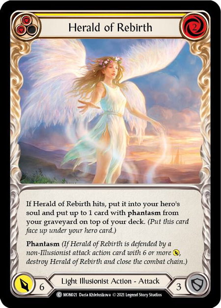 Herald of Rebirth (Yellow) trading card from Monarch Herald of Rebirth (Yellow) - Monarch Flesh and Blood trading card
