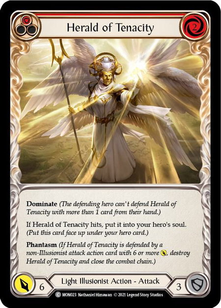 Herald of Tenacity (Red) trading card from Monarch Herald of Tenacity (Red) - Monarch Flesh and Blood trading card